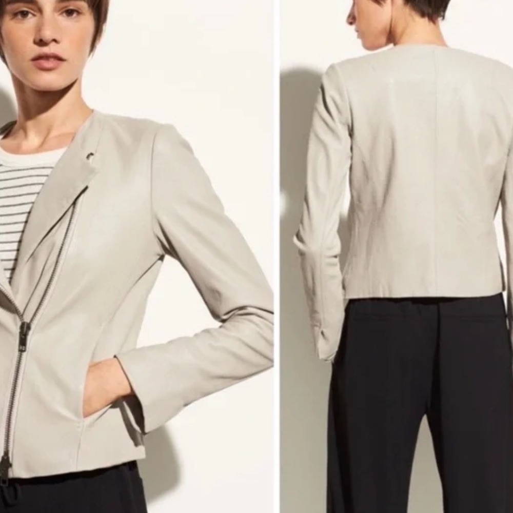 Vince Cross Front Dove Gray Washed-Leather Jacket - Picture 2 of 11